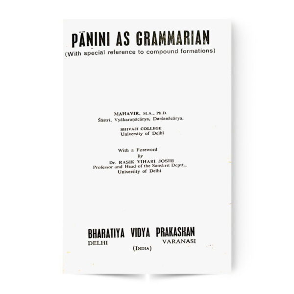 Panini As Grammarian
